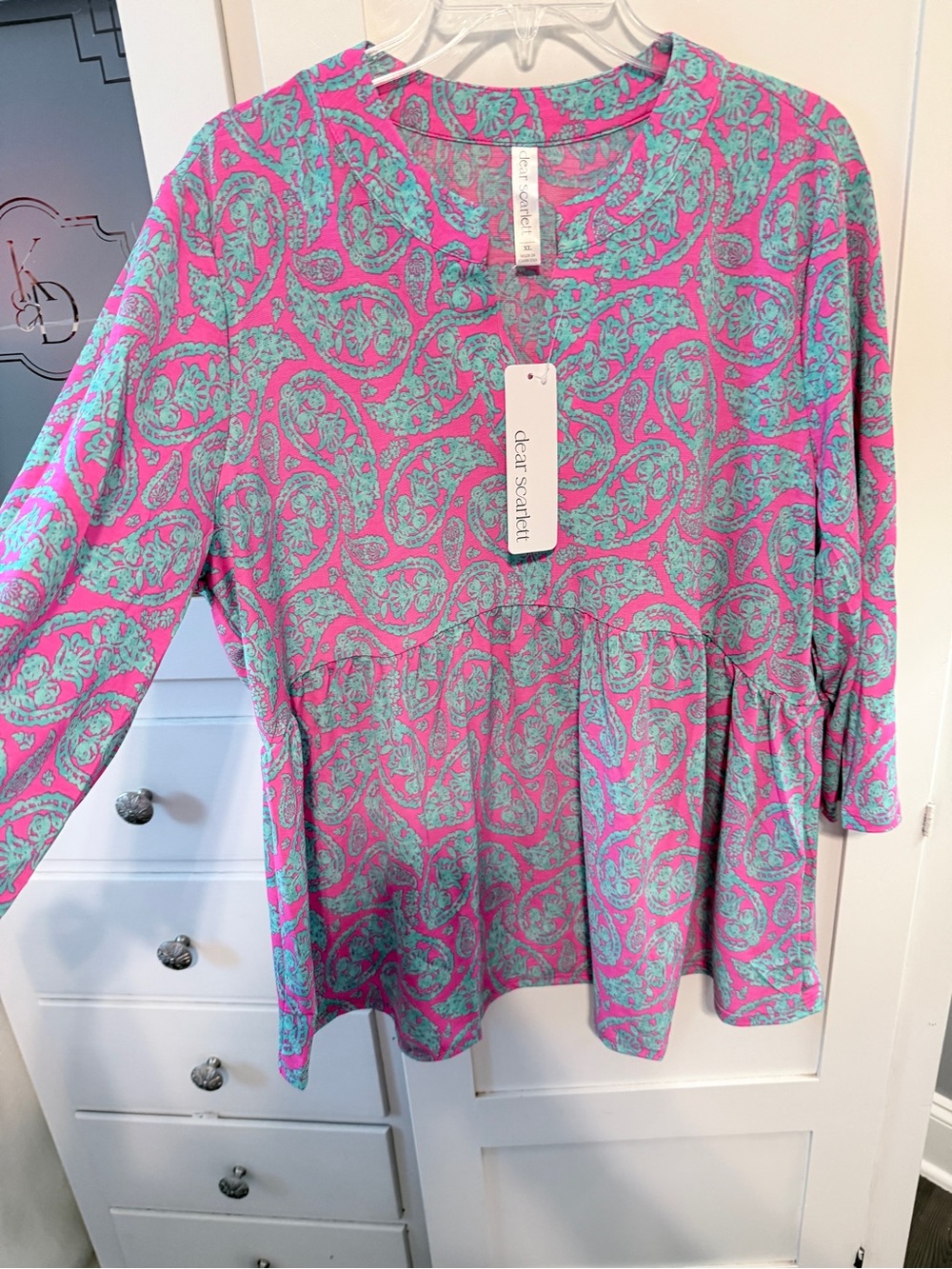 Dear Scarlett Pink & Teal Paisley Tunic Top